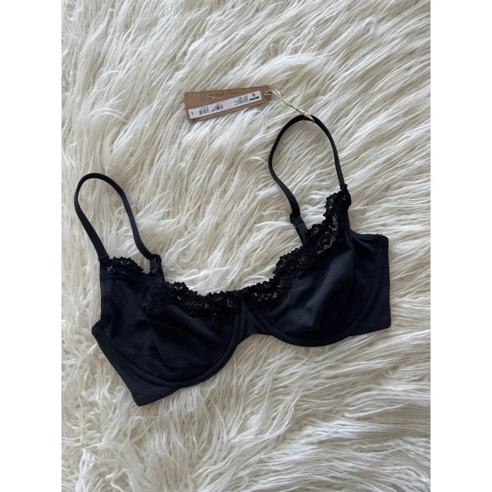 Skims Fits Everybody Lace Demi Underwire Bra Onyx Size 32DD - Picture 2 of 8